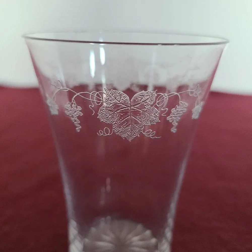 Cambridge Glass Bacchus Grapes Grapevine Leaf Crystal Juice Glass Antique Etched